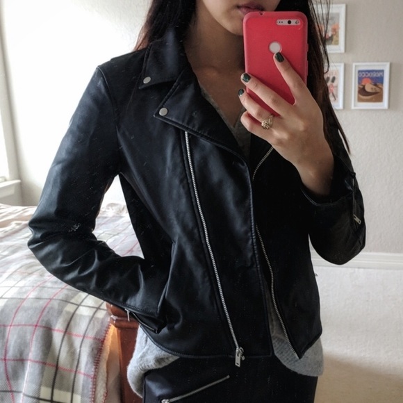 Uniqlo Black Faux Leather Zip Motorcycle Jacket S - Picture 6 of 7